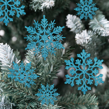 36pcs Blue Snowflake Ornaments Plastic Glitter Snow Flakes Ornaments for Winter Christmas Tree Decorations Size Varies Craft Snowflakes
